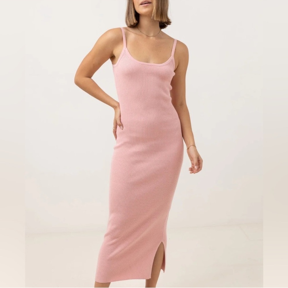 Rhythm Capri Ribbed Knit Midi Dress Pink – Size Large – Scoop Neck Tank Dress